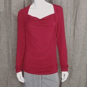CAbi Flowy Stretch Knit Top Red Draped Neck Style #460 Size Medium